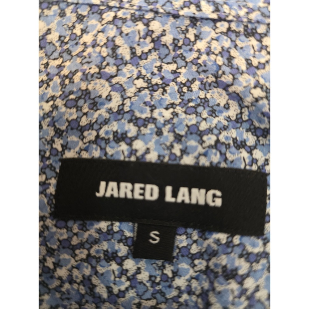 Jared Lang Mens Light Blue Alphabet Jacquard Floral Trim Button Down Shirt Small - Picture 2 of 6